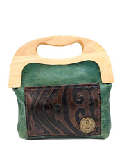 Load image into Gallery viewer, Green Leather Wood Framed Clutch