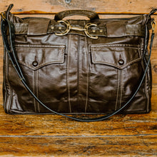 Load image into Gallery viewer, Upcycled Leather Bit Buckle Jacket Overnight Bag