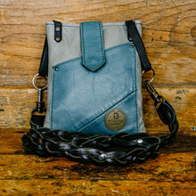 Load image into Gallery viewer, Gray & Turquoise Upcycled Leather Jacket Emaline Bag