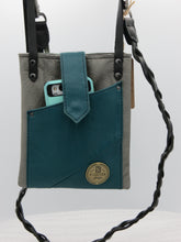 Load image into Gallery viewer, Gray & Turquoise Upcycled Leather Jacket Emaline Bag