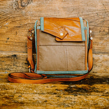 Load image into Gallery viewer, Green and Brown Leather Upcycled Bag