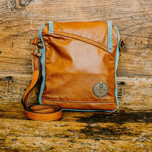 Load image into Gallery viewer, Green and Brown Leather Upcycled Bag