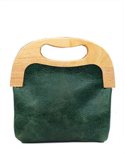 Load image into Gallery viewer, Green Leather Wood Framed Clutch
