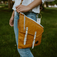 Load image into Gallery viewer, Upcycled Leather Jacket Kirsten Bag in Mustard Gold
