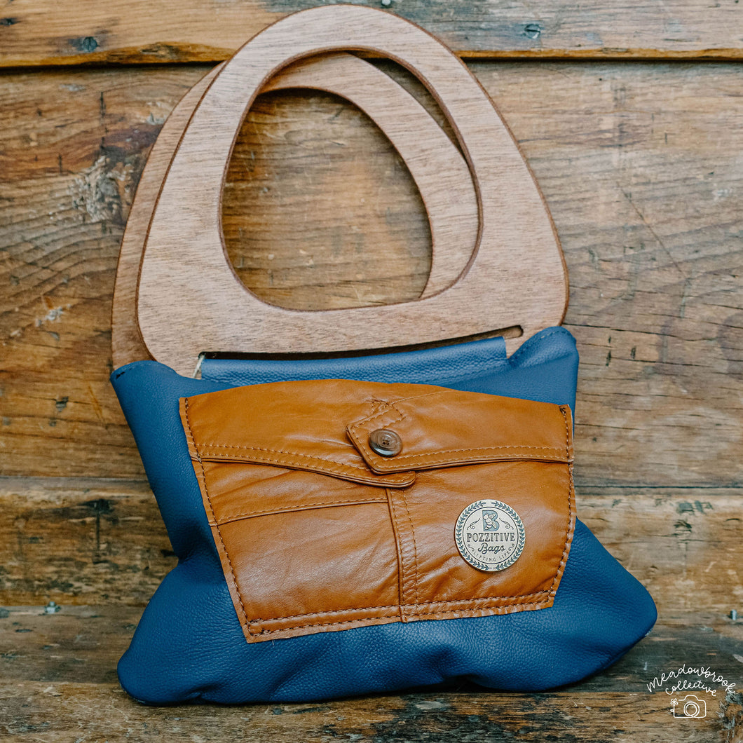Wooden Handles Leather Bag