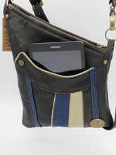 Load image into Gallery viewer, Upcycled Black, Blue &amp; Cream Leather Jacket Kirsten Bag

