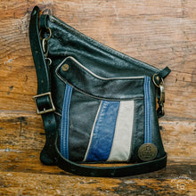 Load image into Gallery viewer, Upcycled Black, Blue &amp; Cream Leather Jacket Kirsten Bag
