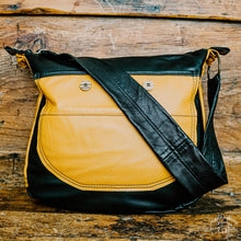 Load image into Gallery viewer, Upcycled Leather Black &amp; Gold Karol Bag
