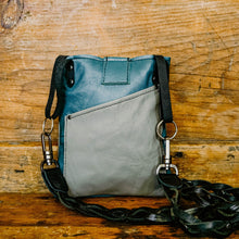 Load image into Gallery viewer, Gray &amp; Turquoise Upcycled Leather Jacket Emaline Bag
