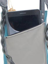 Load image into Gallery viewer, Gray &amp; Turquoise Upcycled Leather Jacket Emaline Bag
