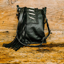 Load image into Gallery viewer, Emaline Fringe Black Leather Bag
